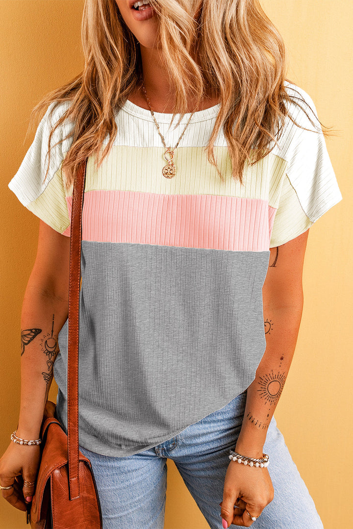 Ribbed Color Block Patchwork T-shirt