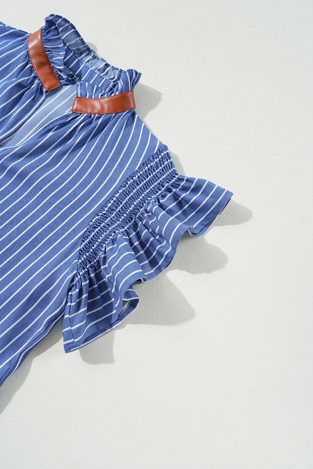 frilly split neck shirred ruffle sleeve short shift dress