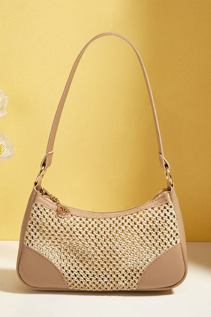Straw Woven PU Leather Patchwork Shoulder Bag