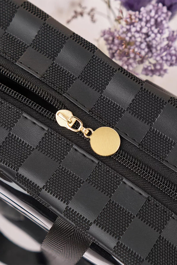 Trousse de maquillage élégante en PVC transparent à carreaux