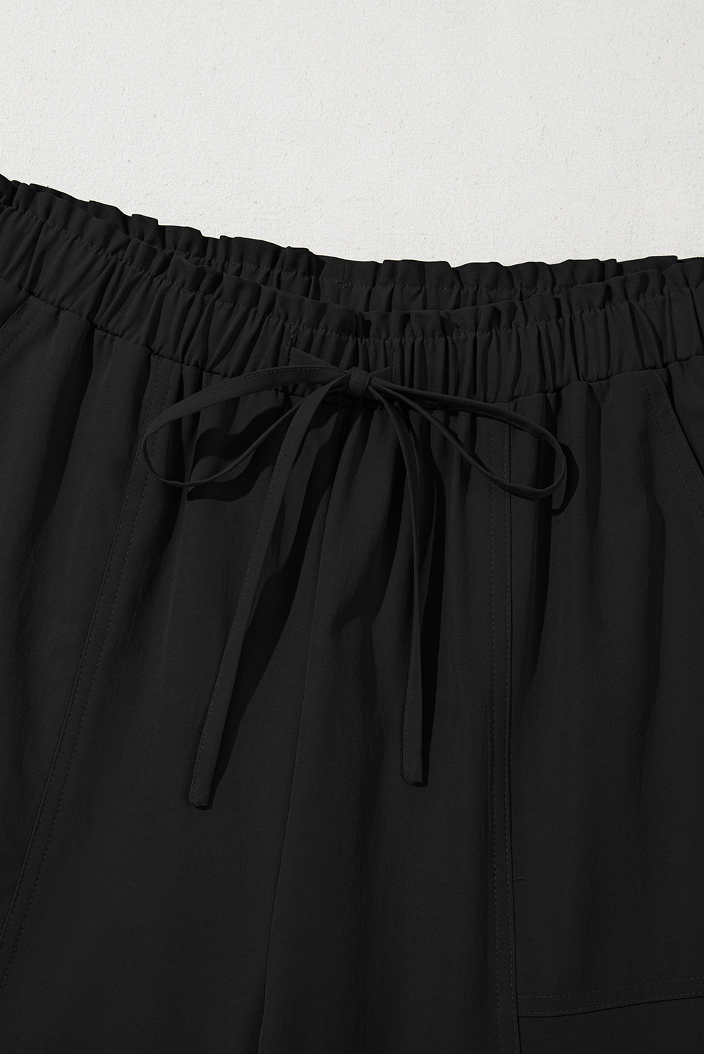 Black Solid Color Drawstring Elastic Waist Casual Loose Pants