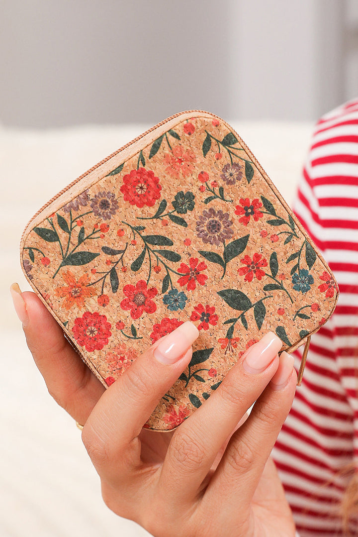 Retro Floral Print Portable Square Jewelry Box