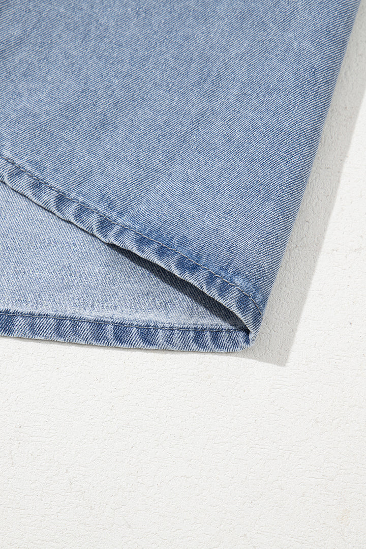 Robe babydoll en jean à manches bouffantes et col carré