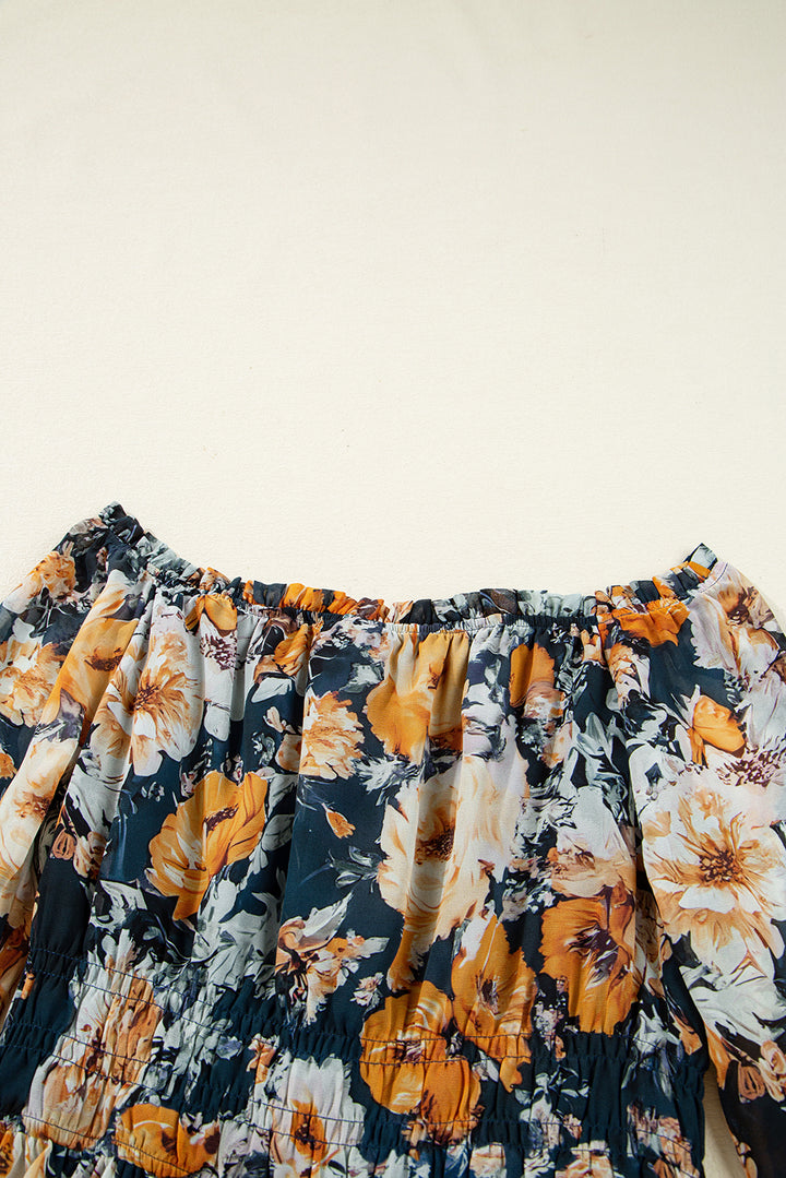 Floral Off Shoulder Bell Sleeve Smocked Peplum Top