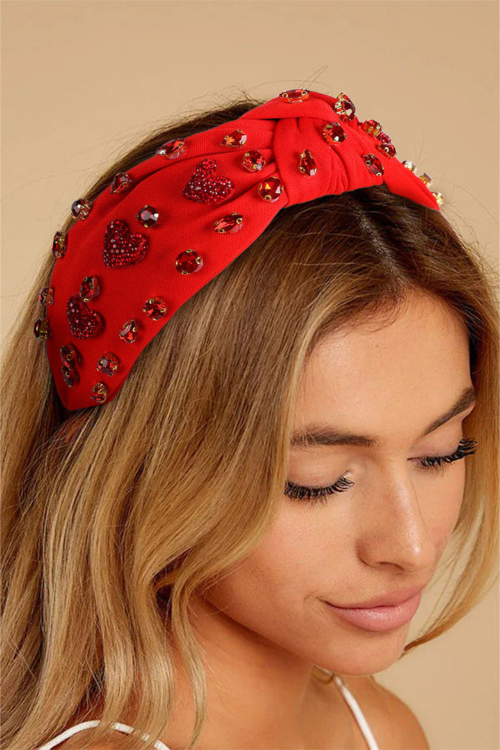 Serre-tête large noué en forme de cœur avec strass et verre