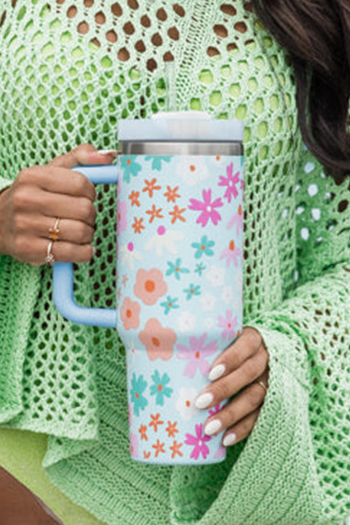 Tasse à anse avec motif floral mignon et paille 40 oz