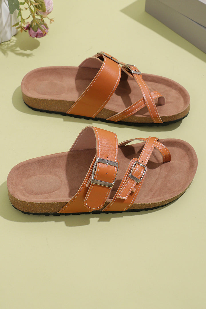 Suede Adjustable Strap Toe Ring Outdoor Slippers