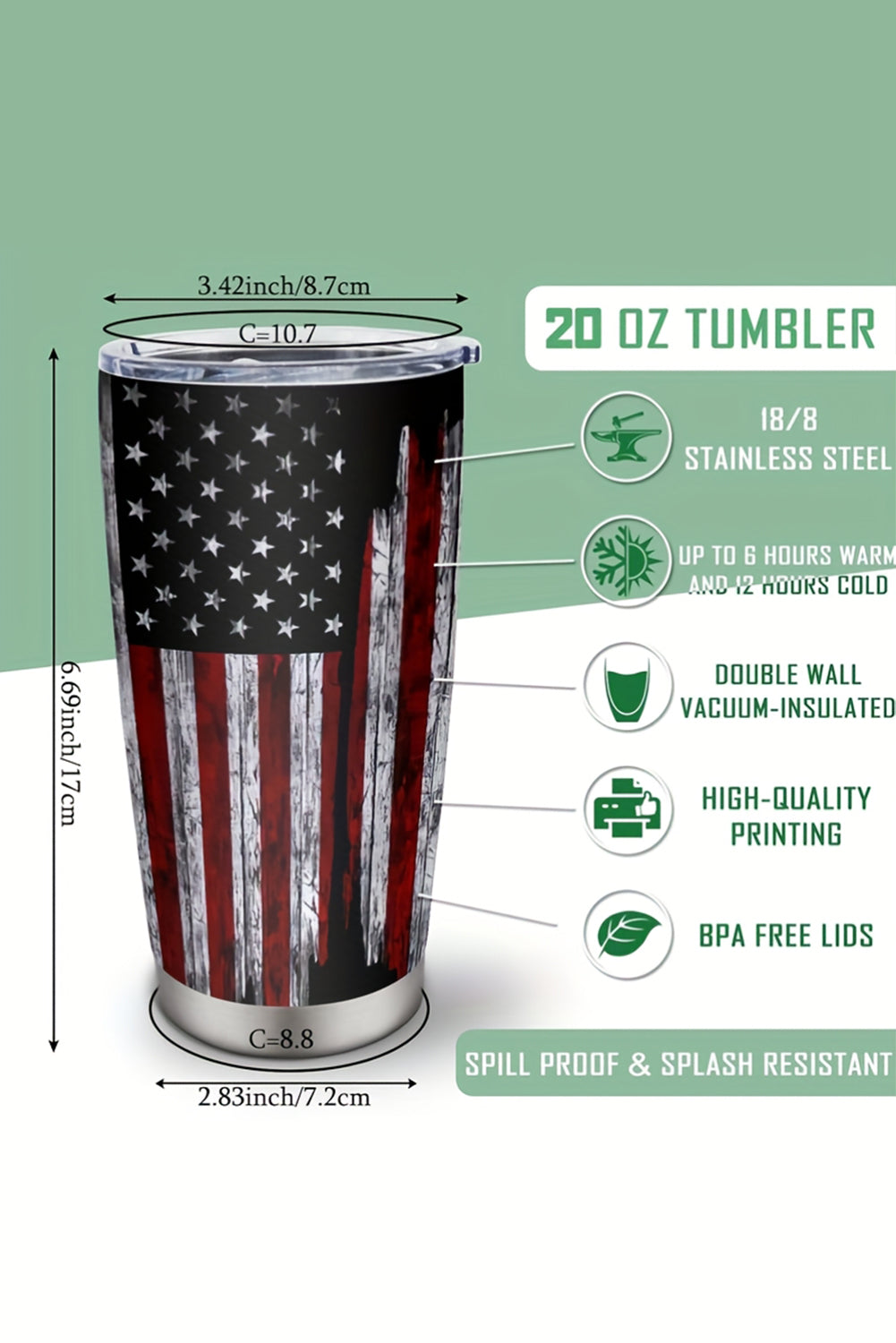 American Flag Stainless Steel Insulated Tumbler 20oz