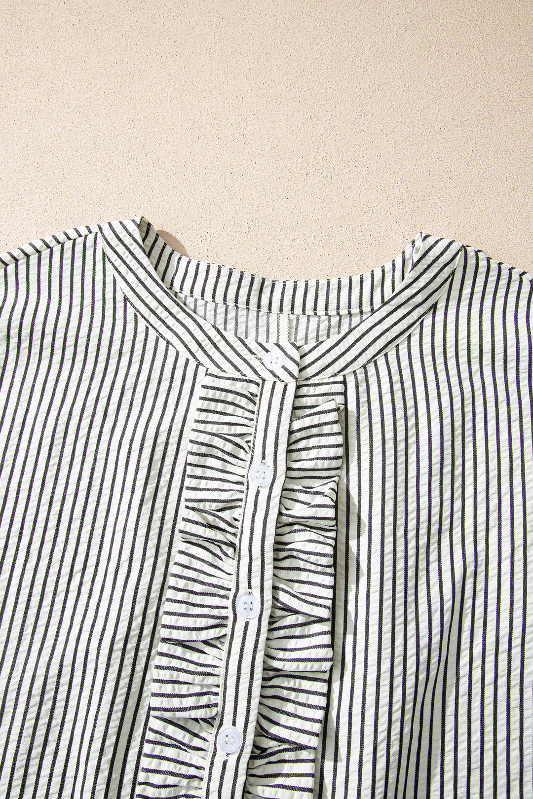 Black Stripe Frilled Detail Half Buttons Short Sleeve Long Dress