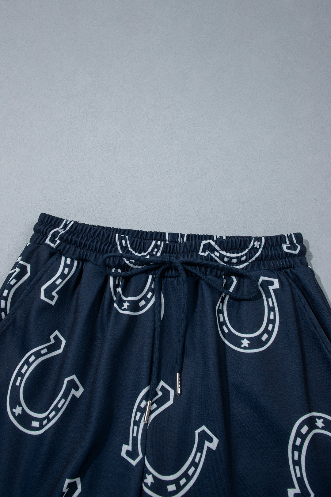 Blue Western Print Elastic Waist Pocket 2pcs Pant Set