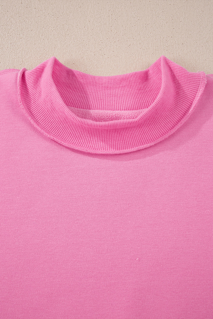 Bright Pink Oversize Drop Shoulder Reversible Mock Neck Sweatshirt