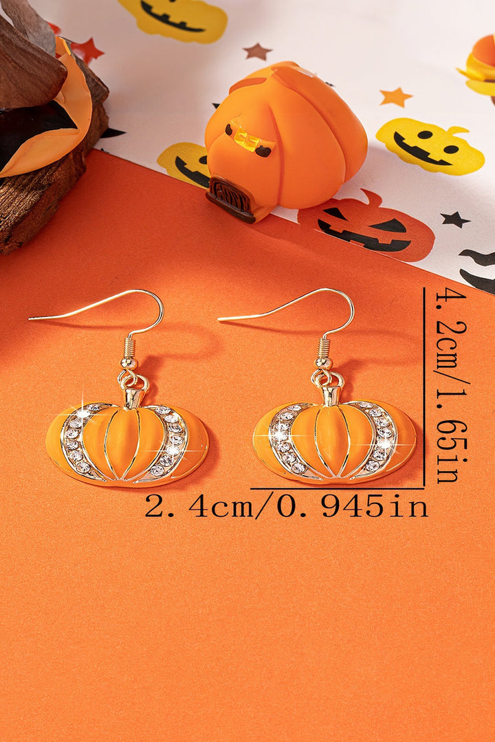 Boucles d'oreilles crochet citrouille strass Halloween