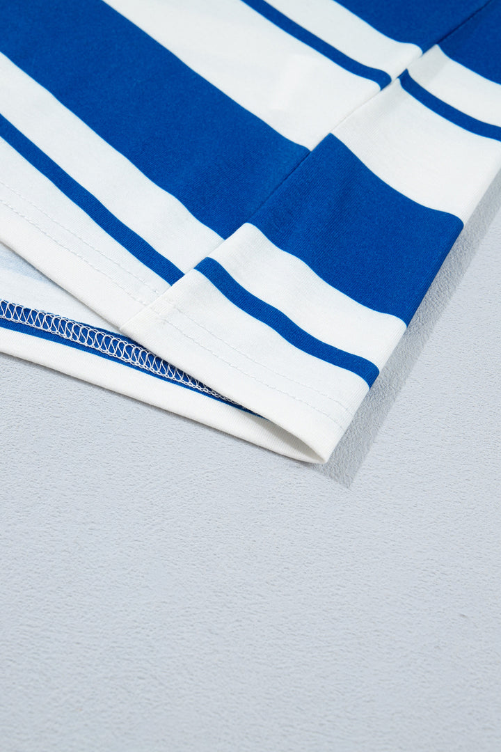 Blue Stripe USA Graphic Half Sleeve Loose T Shirt