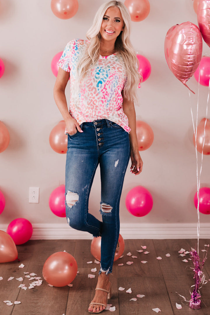 Colorful  V Neck Short Sleeve Top