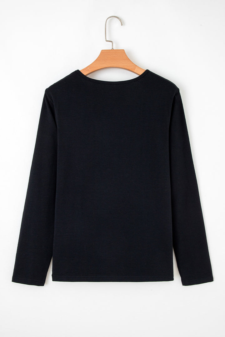 Asymmetric Seam Detail Solid Color Long Sleeve Top