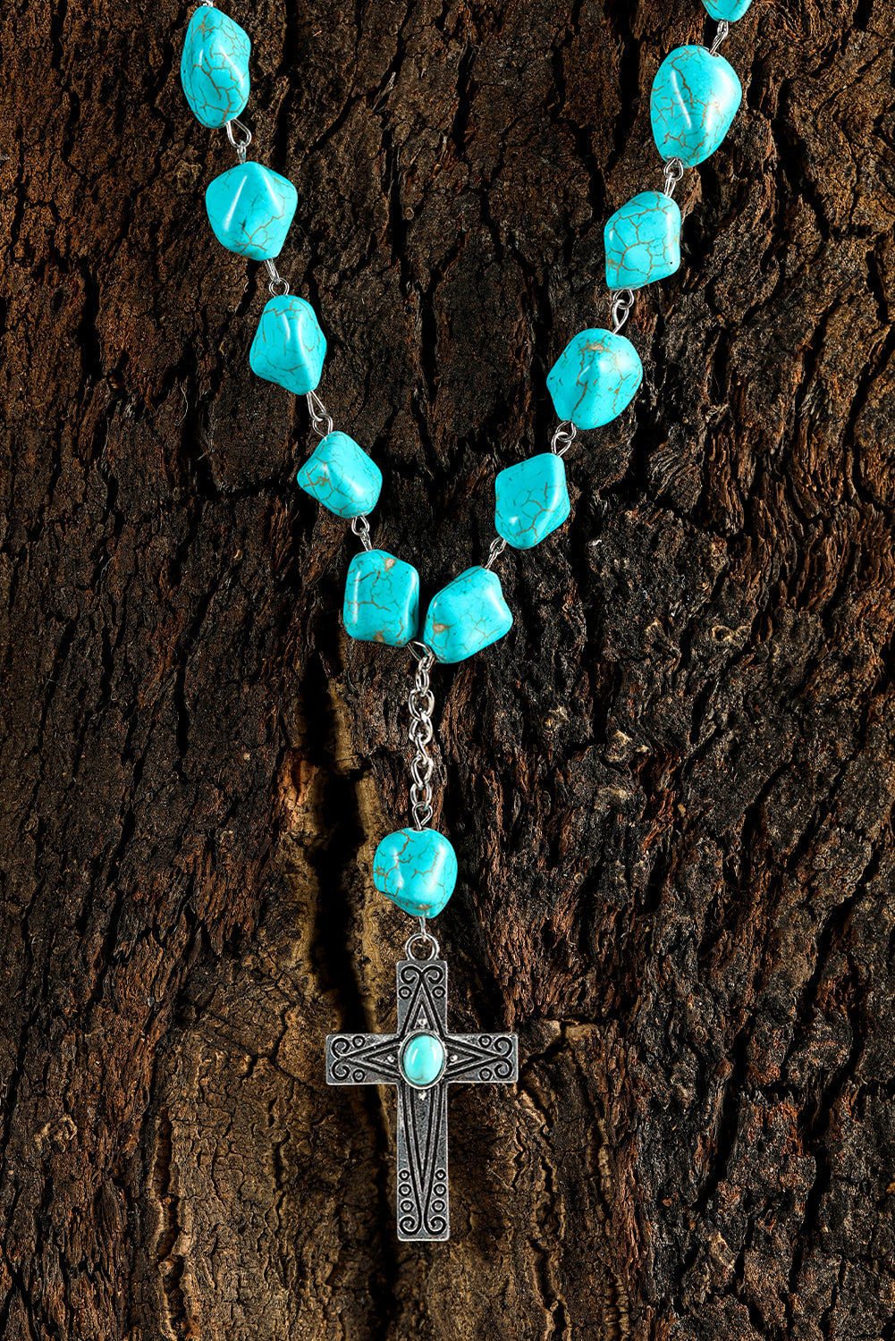 Collier pendentif croix turquoise