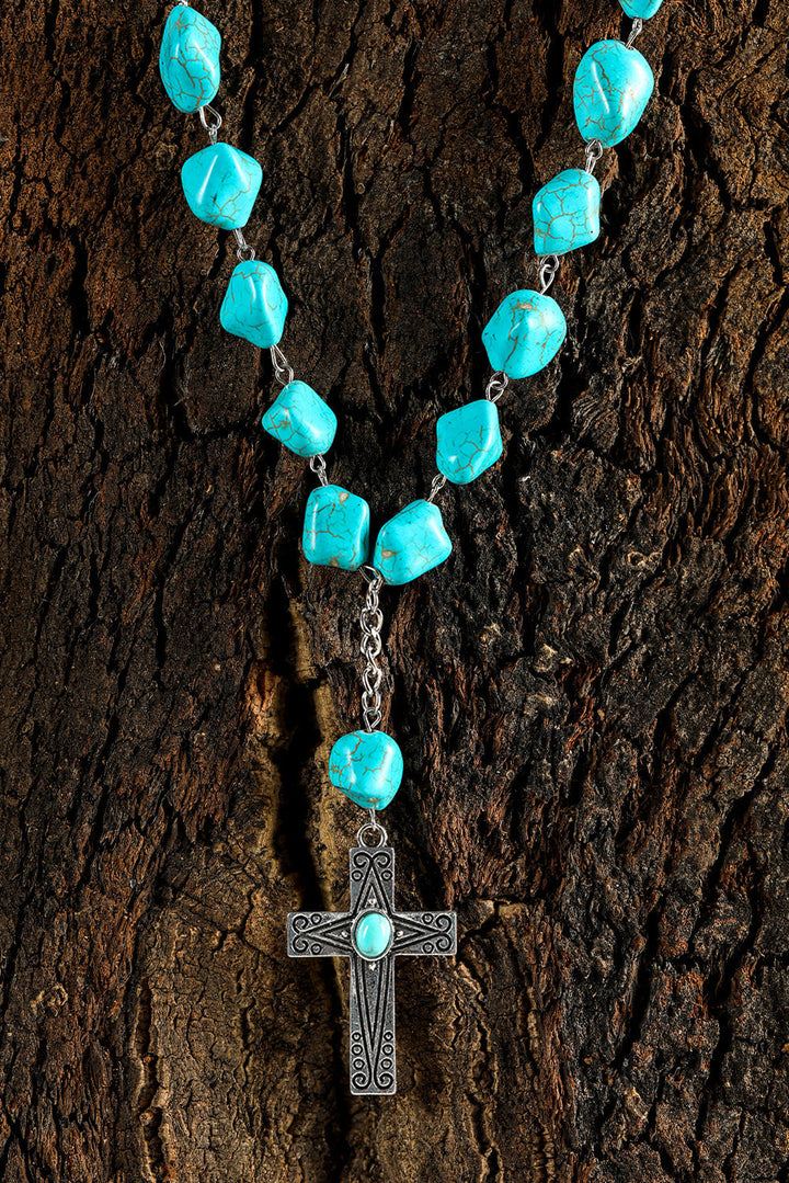 Collier pendentif croix turquoise
