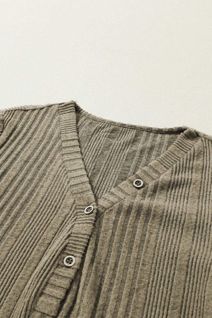 V Neck Buttoned Ribbed Knit Top