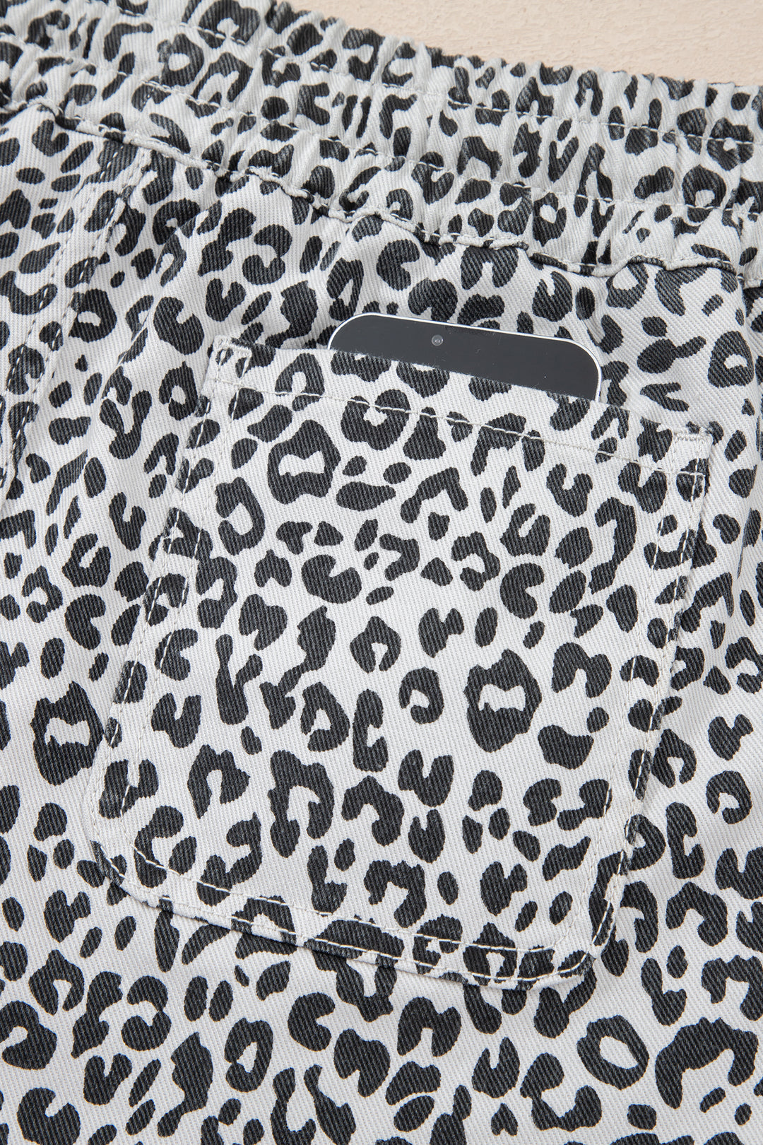 Khaki Leopard Print Tassel Drawstring Casual Denim Skort