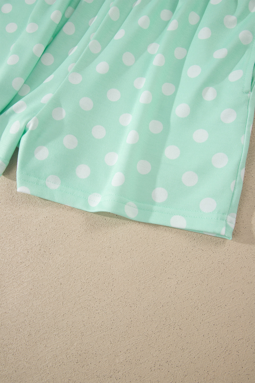 Green Polka Dot Print Color Block Trim Mock Neck Short Set