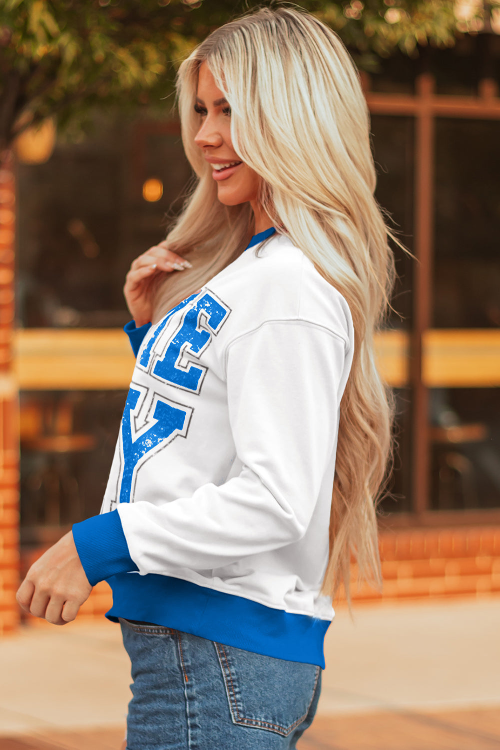 GAME DAY Letter Graphic Varsity Striped Detail Baggy Sweatshirt