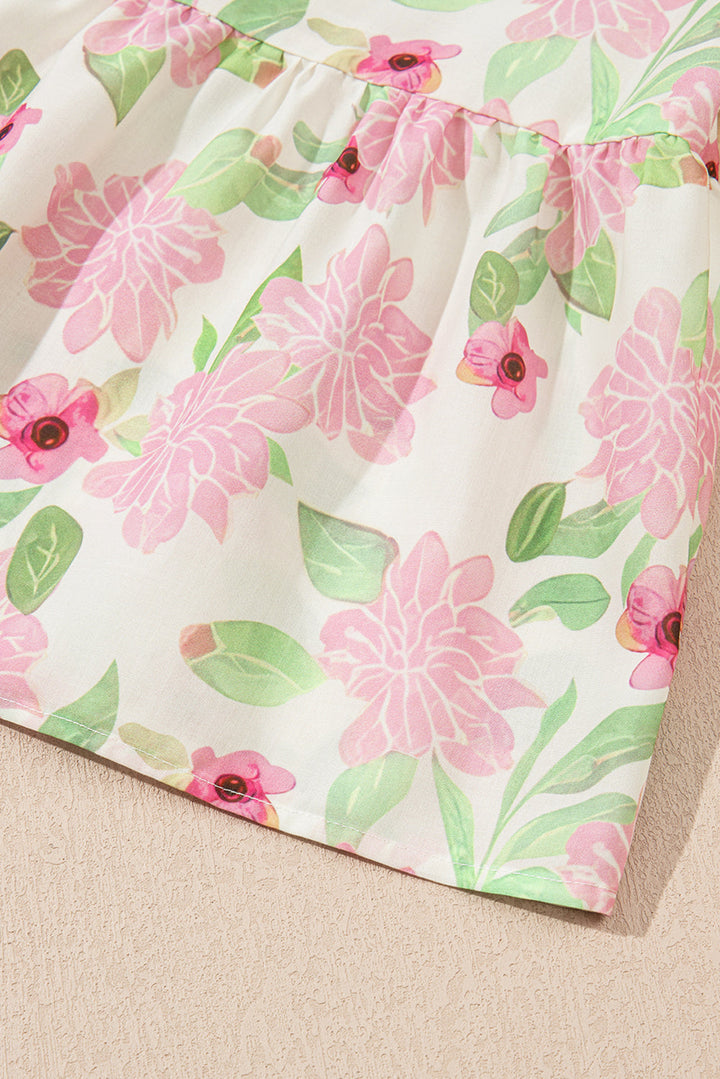 floral print drawstring v neck peplum blouse