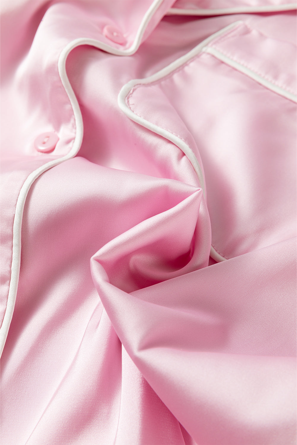 satin knot accent shirt and ruffled pants lounge set