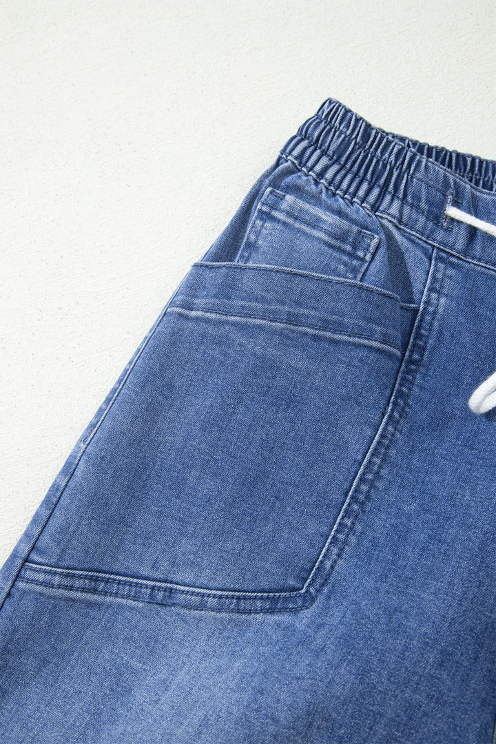 Ashleigh Blue Drawstring Waist Ankle Length Casual Jeans Regular Fit Pocket Detail Denim Pants