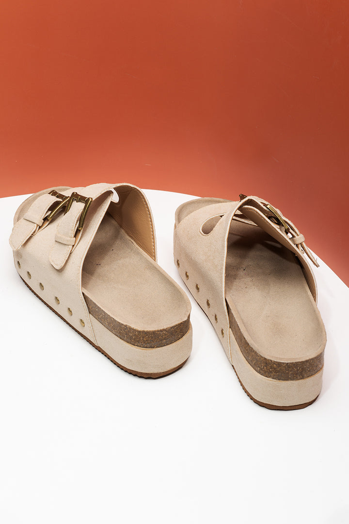 Suede Buckle Decor Footbed Sandal Slippers