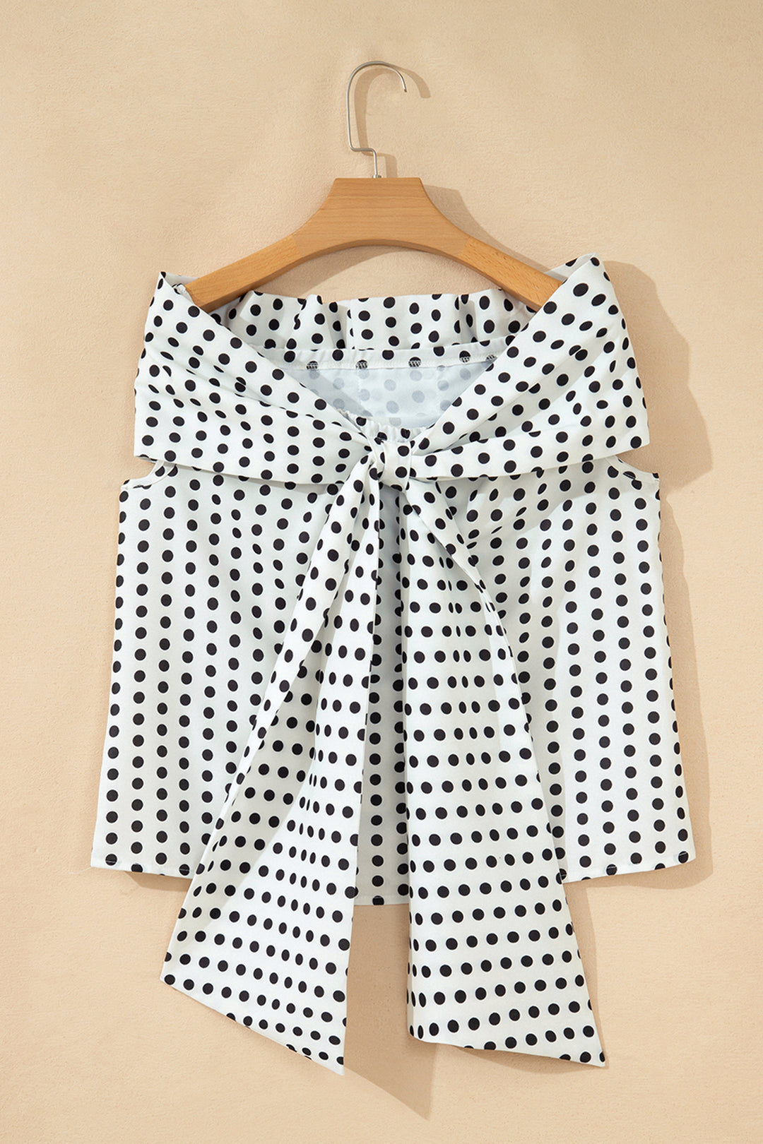 White Polka Dot Off Shoulder Bow Knot Short Sleeve Blouse