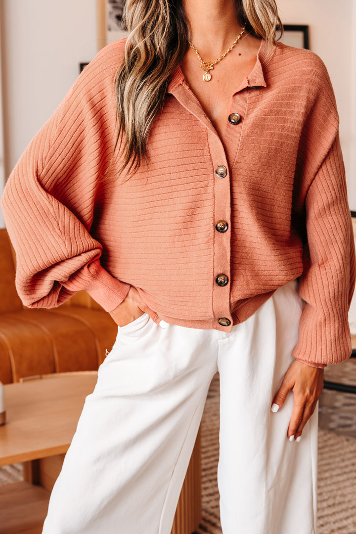 Wide Rib Knit Button Front Dolman Sleeve Sweater Cardigan