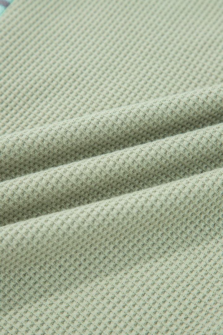 Meadow Mist Green Exposed Seam Waffle Striped Patchwork Baggy Pullover