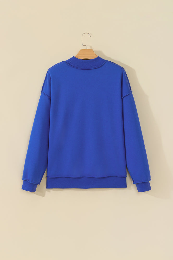 Bluing Oversize Drop Shoulder Reversible Mock Neck Sweatshirt