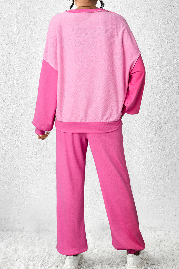 Bonbon Contrast Patchwork Pullover and Joggers Set