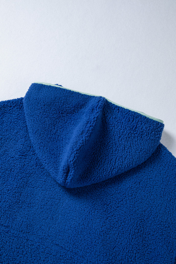 Sky Blue Sherpa Half Zip Contrast Trim Pullover Hoodie