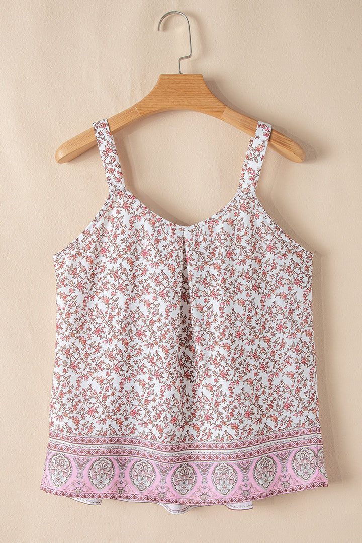 Bohemian Floral Pleated U Neck Vest