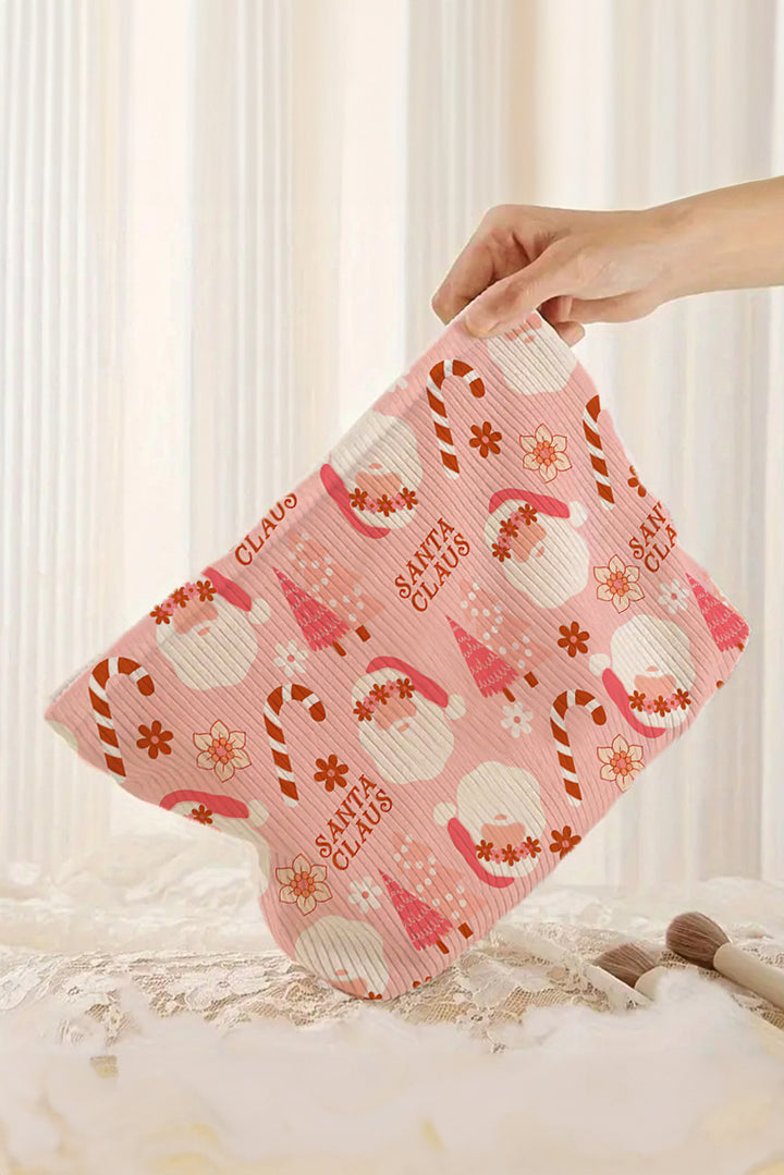 Christmas Fashion Print Corduroy Zip Up Cosmetic Bag
