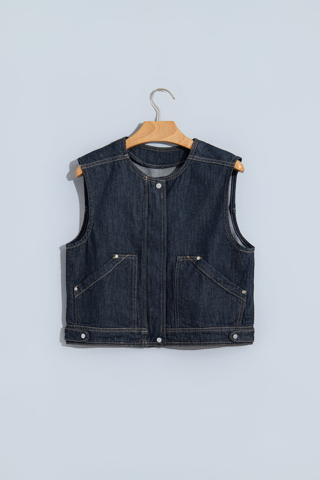 Navy Blue Vintage Denim Zipper Front Cowboy Vest
