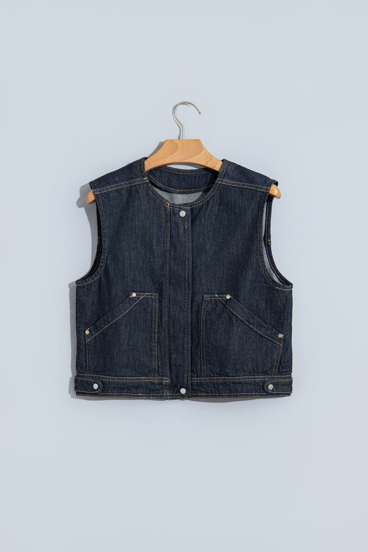 Navy Blue Vintage Denim Zipper Front Cowboy Vest