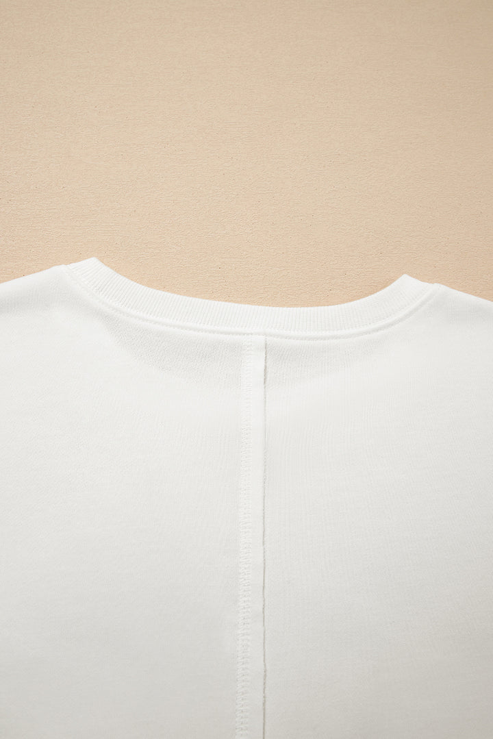 White Exposed Seam Detail Color Block Patch Pocket Drop Shoulder Sweatshirt