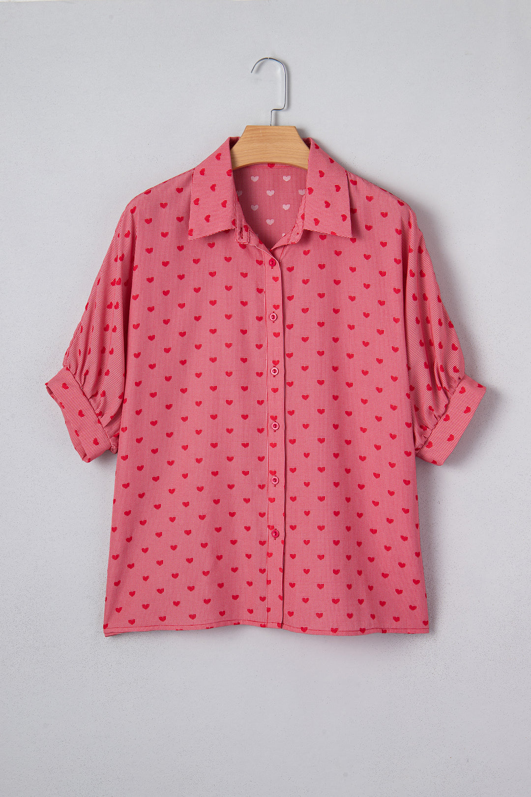 Heart Shape Print Half Sleeve Loose Valentine Shirt