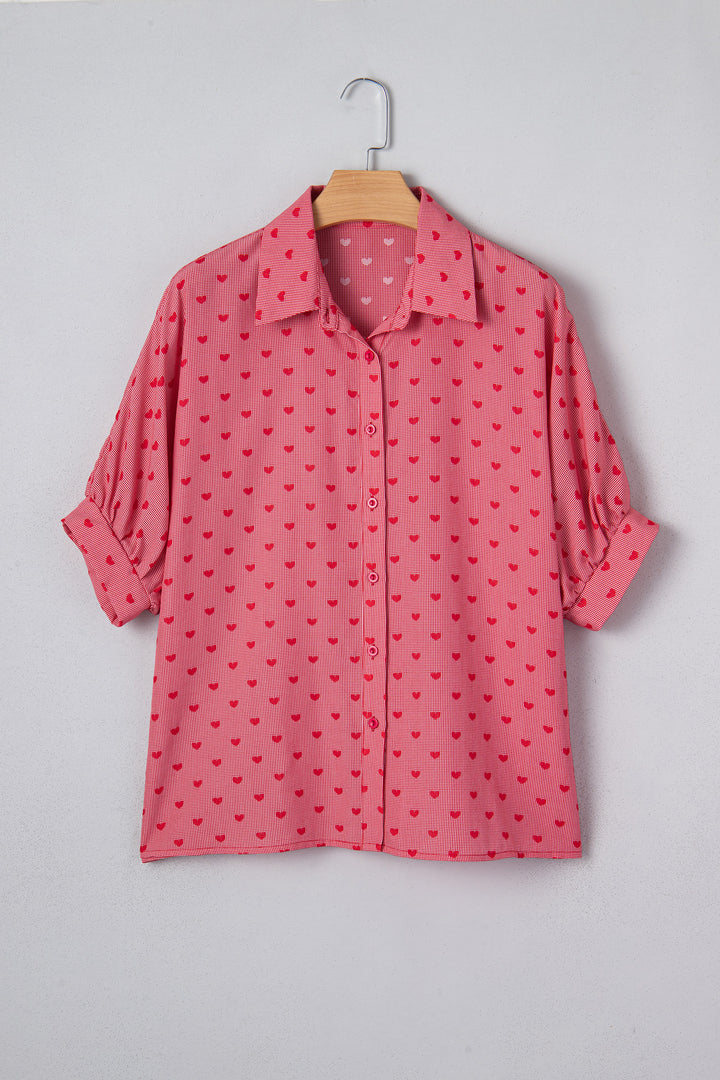 Heart Shape Print Half Sleeve Loose Valentine Shirt