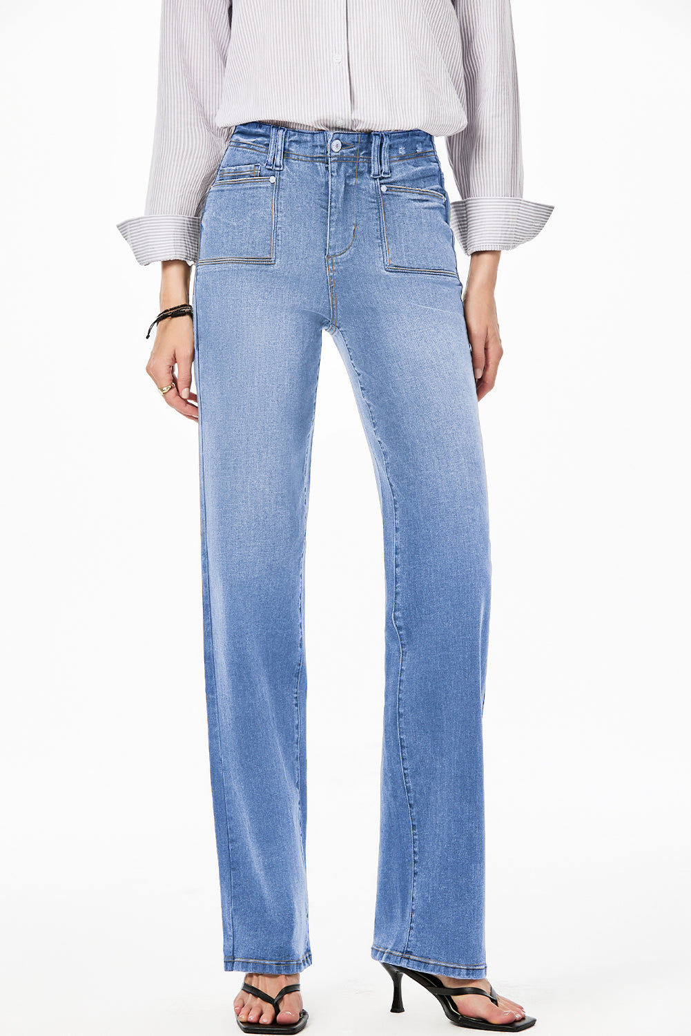Dusk Blue Loose Straight Leg Cropped High Waist Jeans