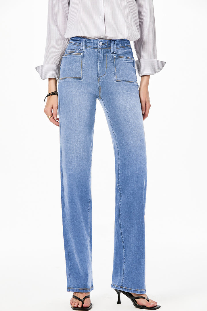 Dusk Blue Loose Straight Leg Cropped High Waist Jeans