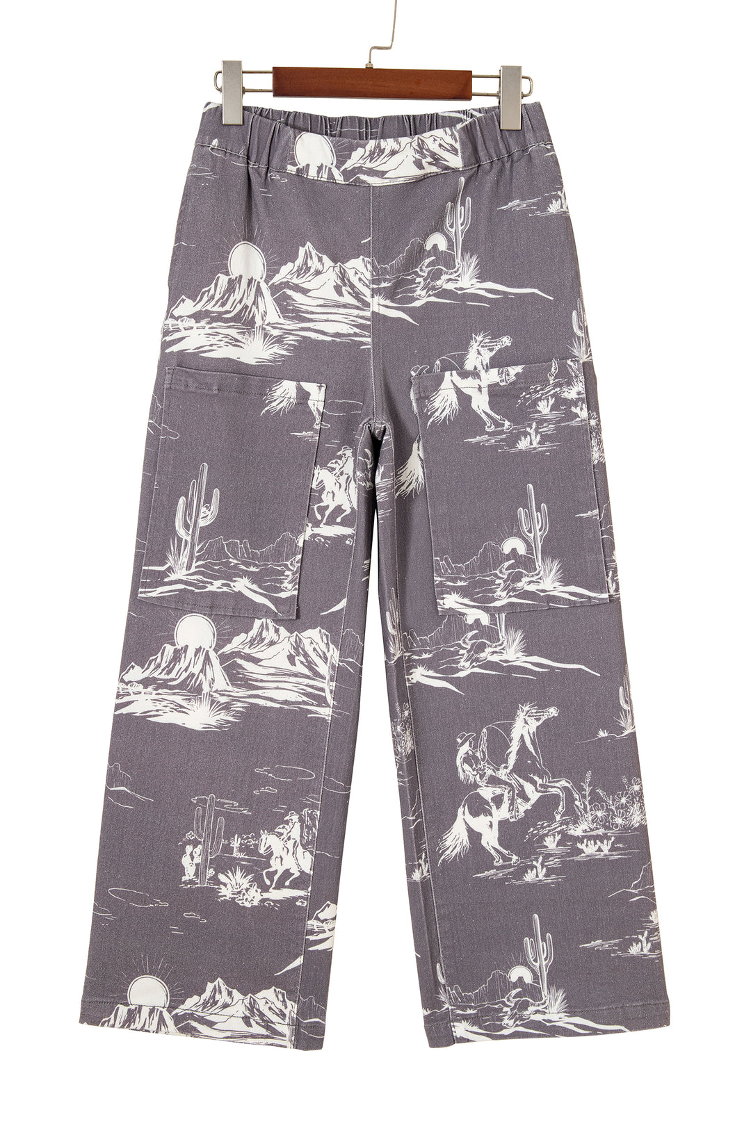 Gray Wild West Riding Vintage Printed Shift Jeans
