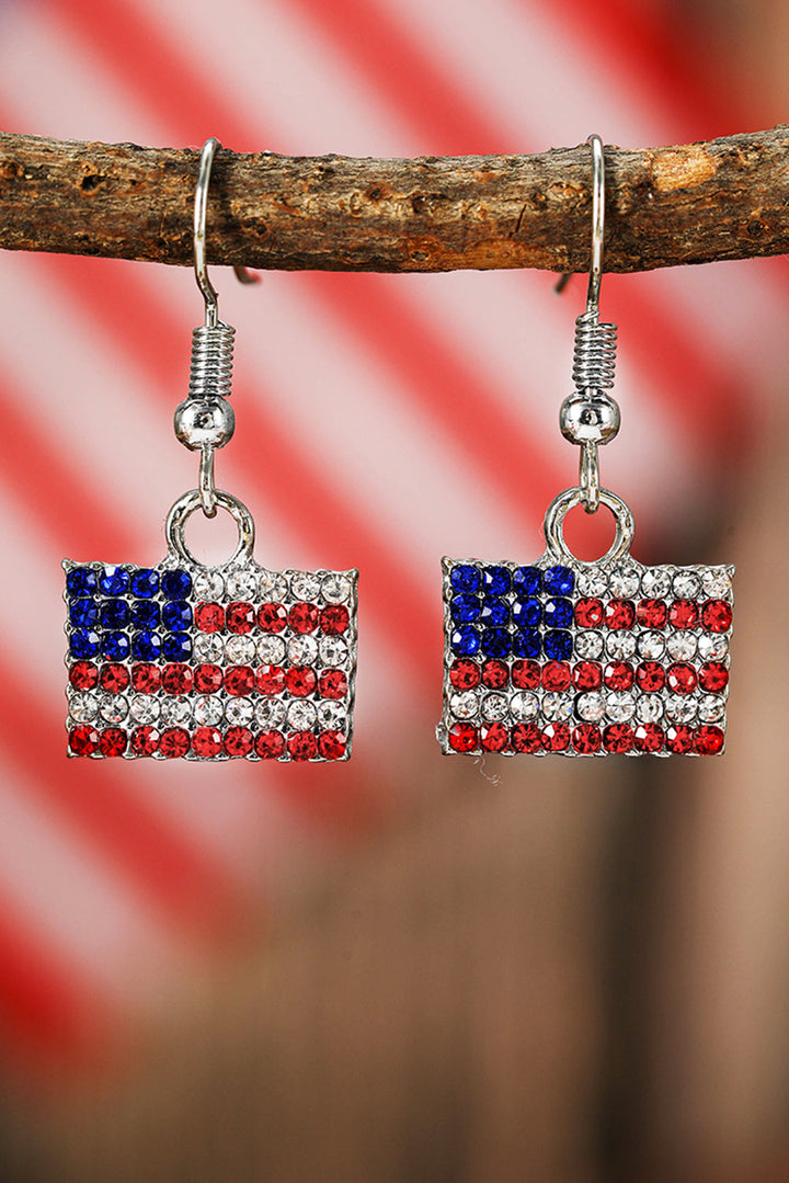 Boucles d'oreilles pendantes carrées en strass avec drapeau américain