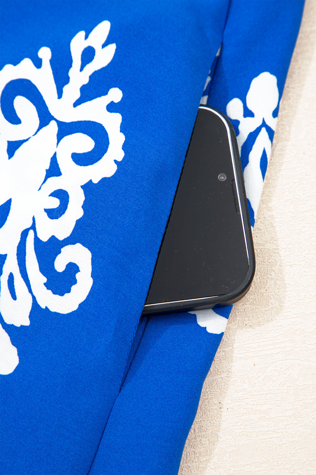 Blue Ethnic Geometric Print Short Puff Sleeve Mini Dress