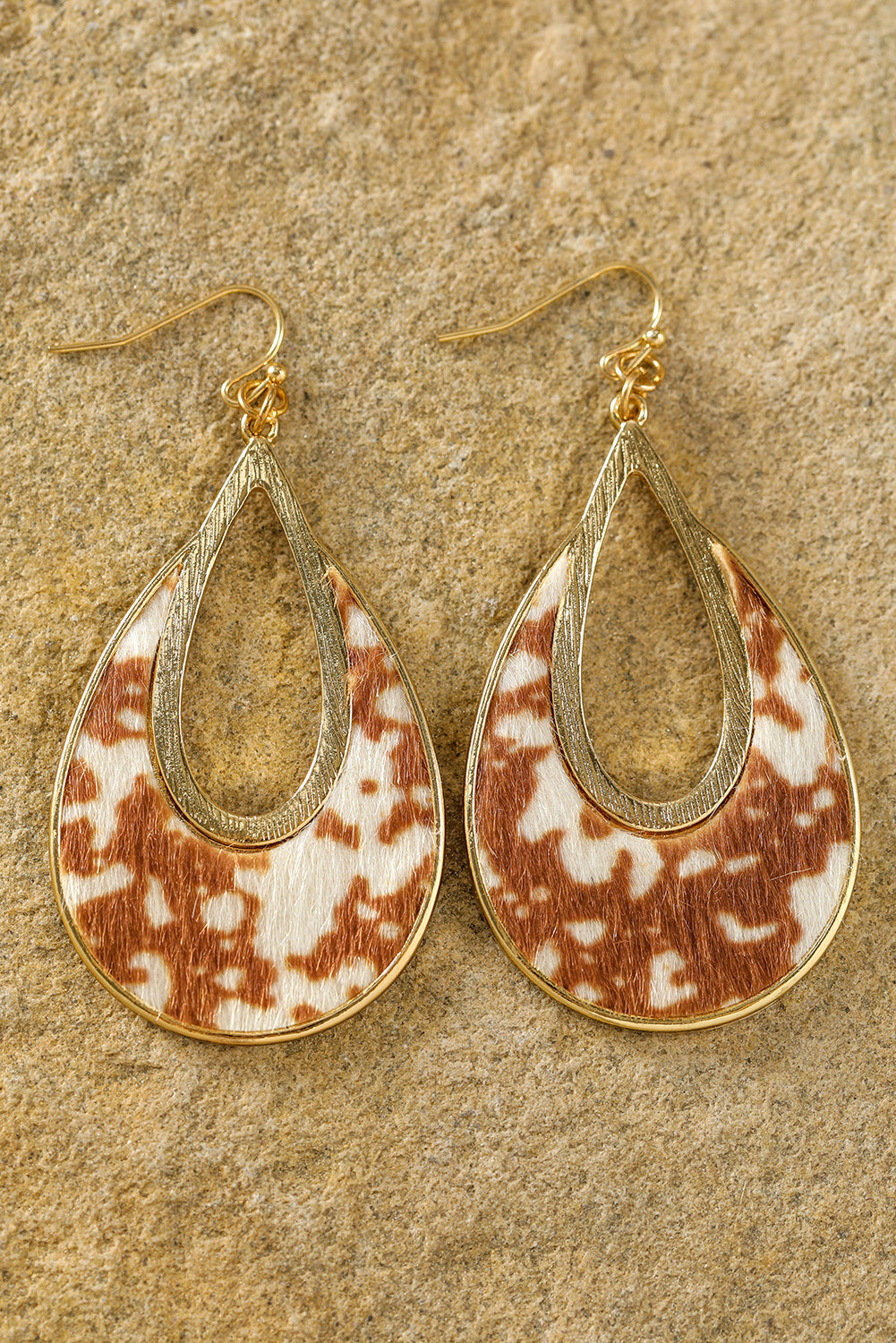 Boucles d'oreilles à crochet en forme de goutte d'eau creuse à imprimé léopard