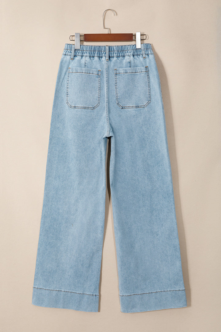 Beau Blue Solid Full-Length Regular Pocket Detail Denim Jeans