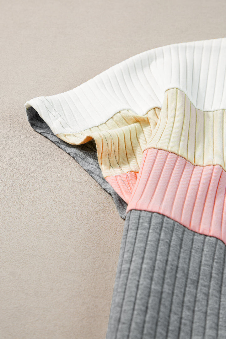 Ribbed Color Block Patchwork T-shirt